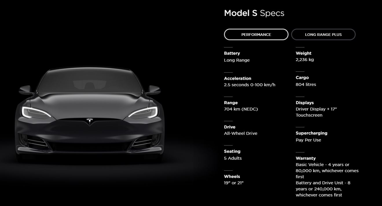 Spesifikasi Tesla Model S